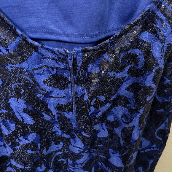 Rubber Ducky Productions Lace Sequins Bodycon Mini Dress Royal Blue Black Size L - Picture 5 of 7